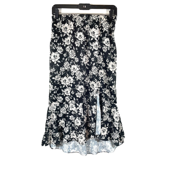 Sachin & Babi Black White Floral Peony Lori Hi-Lo Midi Skirt